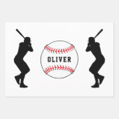 Baseball Ball Pattern Speler Kinder Naam Verjaarda Inpakpapier Vel (Voorkant)