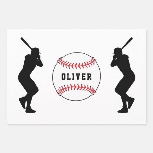 Baseball Ball Pattern Speler Kinder Naam Verjaarda Inpakpapier Vel (Voorkant)