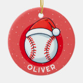 Baseball Ball Red Santa Hat Christmas Kind`s Naam Keramisch Ornament (Voorkant)