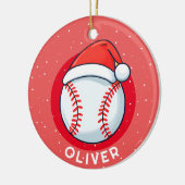 Baseball Ball Red Santa Hat Christmas Kind`s Naam Keramisch Ornament (Links)
