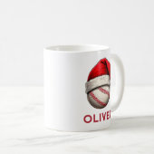 Baseball Ball Red Santa Hat Name Christmas  Koffiemok (Voorkant rechts)
