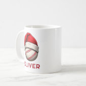 Baseball Ball Red Santa Hat Name Christmas Koffiemok (Voorkant links)
