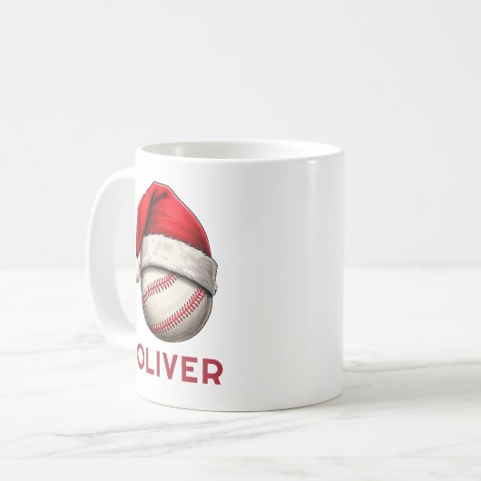Baseball Ball Red Santa Hat Name Christmas  Koffiemok (Voorkant links)