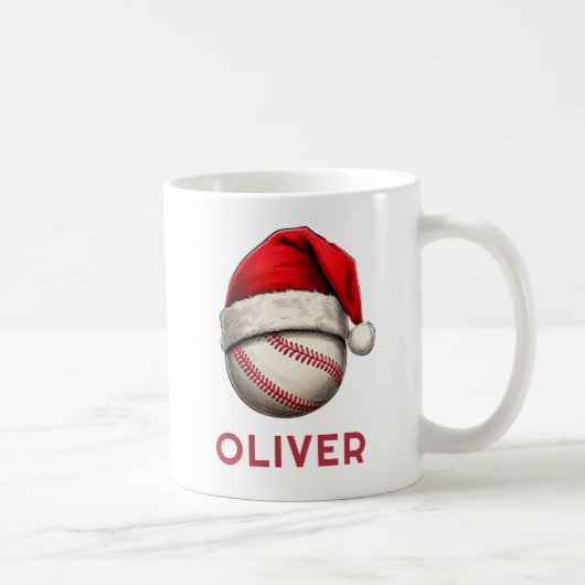 Baseball Ball Red Santa Hat Name Christmas Koffiemok (Rechts)