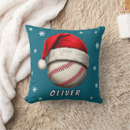 Baseball Ball Red Santa Hat Snowflakes Naam Kussen