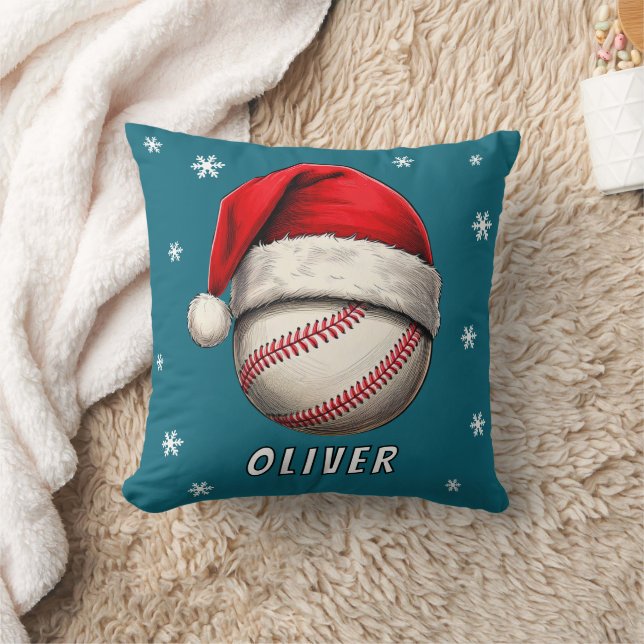 Baseball Ball Red Santa Hat Snowflakes Naam Kussen (Deken)