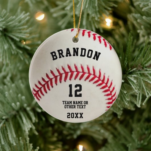 Baseball Ball Red Stitching Foto gepersonaliseerd Keramisch Ornament (Boom)