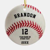 Baseball Ball Red Stitching Foto gepersonaliseerd Keramisch Ornament (Voorkant)
