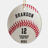 Baseball Ball Red Stitching Foto gepersonaliseerd Keramisch Ornament (Links)