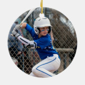 Baseball Ball Red Stitching Foto gepersonaliseerd Keramisch Ornament (Achterkant)