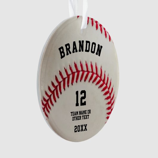 Baseball Ball Red Stitching Photo Personated Cer Ornament (voorkant)