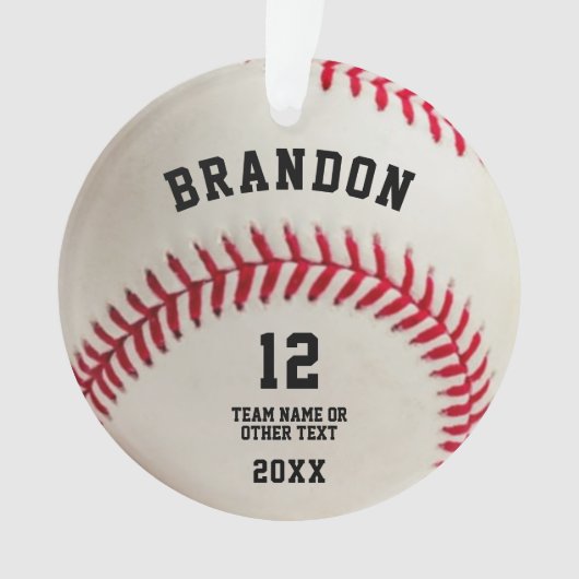 Baseball Ball Red Stitching Photo Personated Cer Ornament (voorkant)