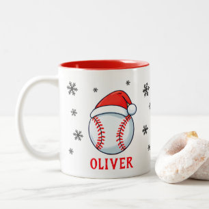 Baseball Ball Rode Santa Hoed Sneeuwvlok Naam Tweekleurige Koffiemok