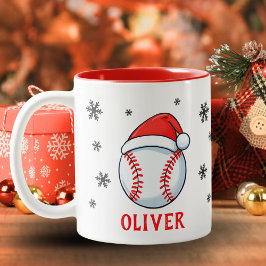 Baseball Ball Rode Santa Hoed Sneeuwvlok Naam Tweekleurige Koffiemok