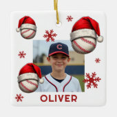 Baseball Ball Santa Hat Name Photo Christmas  Keramisch Ornament (Voorkant)