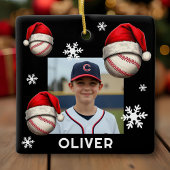 Baseball Ball Santa Hat Name Photo Christmas  Keramisch Ornament