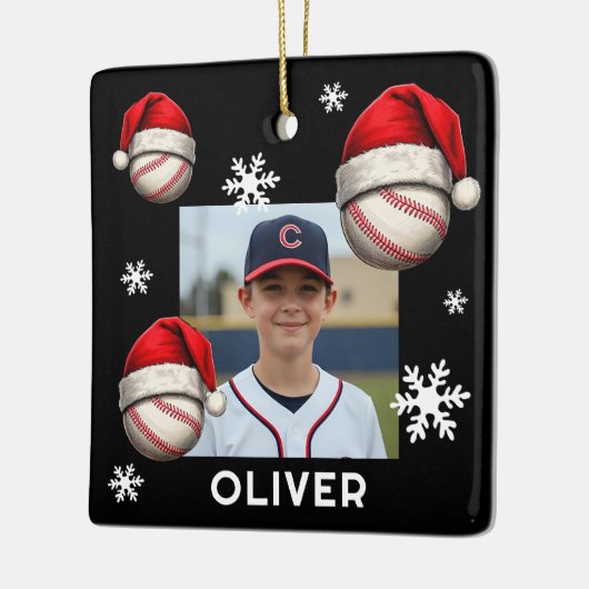 Baseball Ball Santa Hat Name Photo Christmas  Keramisch Ornament (Links)