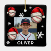 Baseball Ball Santa Hat Name Photo Christmas  Keramisch Ornament (Achterkant)