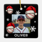 Baseball Ball Santa Hat Name Photo Christmas  Keramisch Ornament (Voorkant)