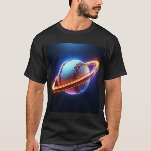 Baseball Ball Saturn Planet, Geweldige Sport Desig T-shirt (Voorkant)