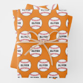 Baseball Ball Sinaasappel Patroon Kinder naam Verj Inpakpapier Vel (In situ)