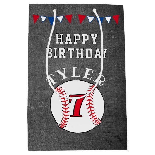 Baseball Ball Sport Chalkboard Kids Verjaardag Medium Cadeauzakje (Voorkant)