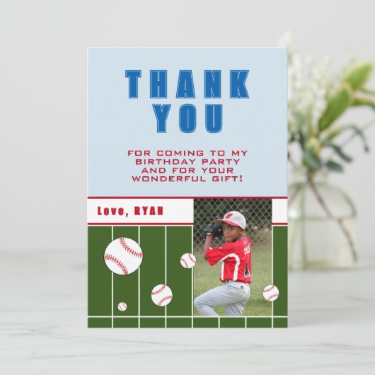 Baseball Balls speciaal gepersonaliseerd kinderen  Bedankkaart (Staand voorkant)