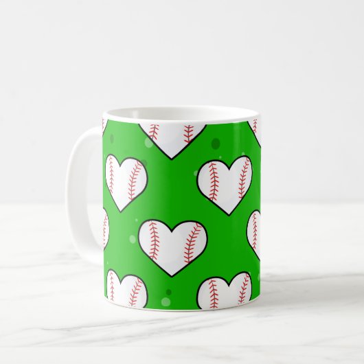 Baseball-baltextuur in hartvorm - patroon koffiemok (Voorkant links)