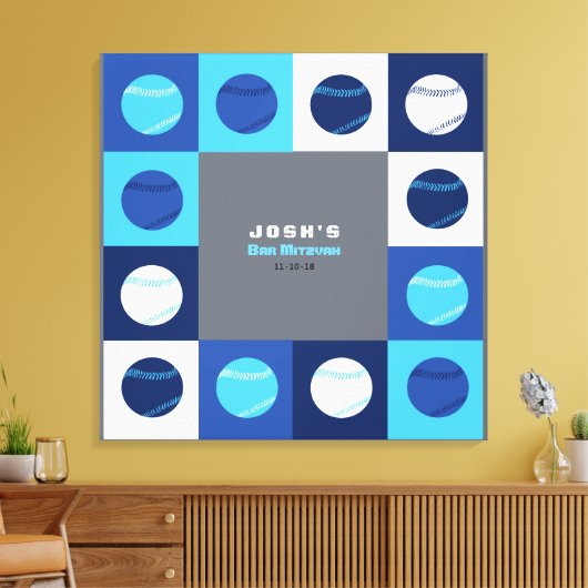 BASEBALL Bar Bat Mitzvah Sign In Memory Board Canvas Afdruk (Insitu (Woonkamer))