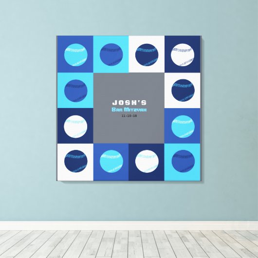 BASEBALL Bar Bat Mitzvah Sign In Memory Board Canvas Afdruk (Insitu (Houten vloer))