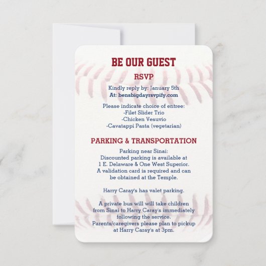 Baseball Bar Mitzvah Gasteninformatie Kaart (Voorkant)