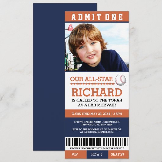 Baseball Bar Mitzvah Invites Kaart (Voorkant / Achterkant)