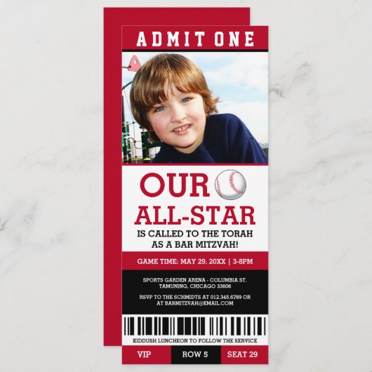 Baseball Bar Mitzvah Invites Kaart (Voorkant / Achterkant)