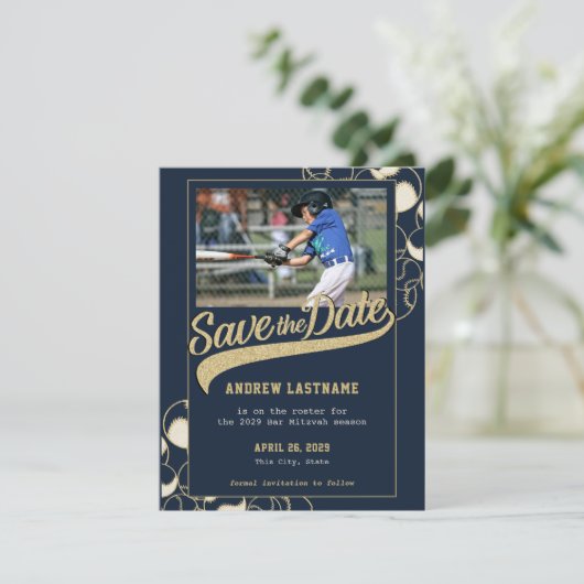 Baseball Bar Mitzvah slaat de datum op Save The Date (Staand voorkant)