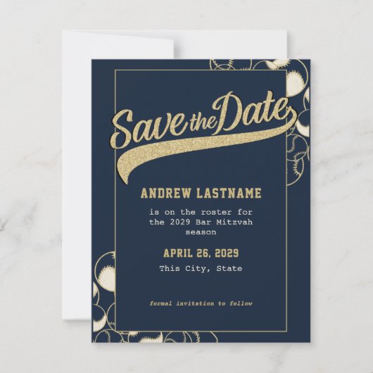 Baseball Bar Mitzvah slaat de datum op Save The Date (Voorkant)