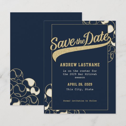 Baseball Bar Mitzvah slaat de datum op Save The Date (Voorkant / Achterkant)