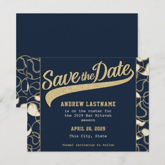 Baseball Bar Mitzvah slaat de datum op Save The Date (Voorkant / Achterkant)