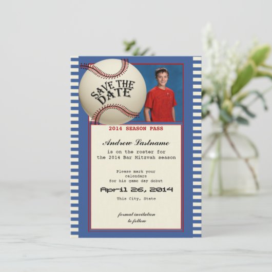 Baseball Bar Mitzvah slaat de datum op Save The Date (Staand voorkant)