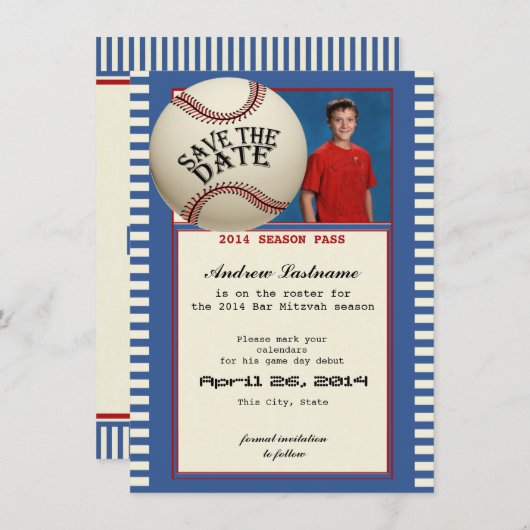 Baseball Bar Mitzvah slaat de datum op Save The Date (Voorkant / Achterkant)