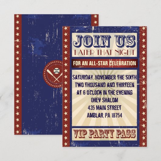  BASEBALL Bar Mitzvah uitnodiging (Voorkant / Achterkant)