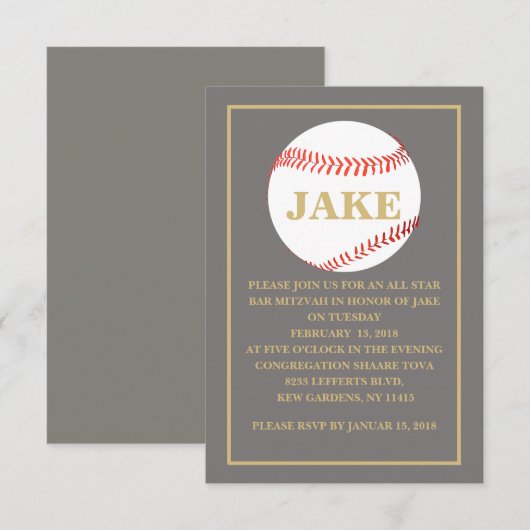 Baseball Bar Mitzvah Uitnodiging, Bar Mitzvah Kaart (Voorkant / Achterkant)
