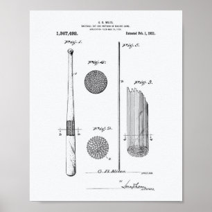 Baseball Bat 1921 Patent Art - Witboek Poster
