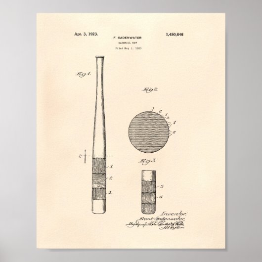 Baseball Bat 1923 Patent Art - Old Peper Poster (Voorkant)