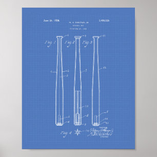 Baseball Bat 1924 Patent Art - Blauwdruk Poster