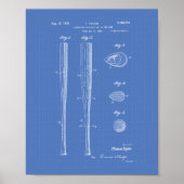 Baseball Bat 1939 Patent Art - Blauwdruk Poster (Voorkant)