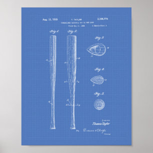 Baseball Bat 1939 Patent Art - Blauwdruk Poster