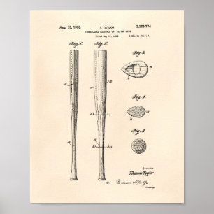 Baseball Bat 1939 Patent Art - Old Peper Poster