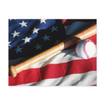 Baseball, Bat and American Flag Postcard