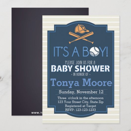 Baseball Bat Baby shower Uitnodiging (Voorkant / Achterkant)