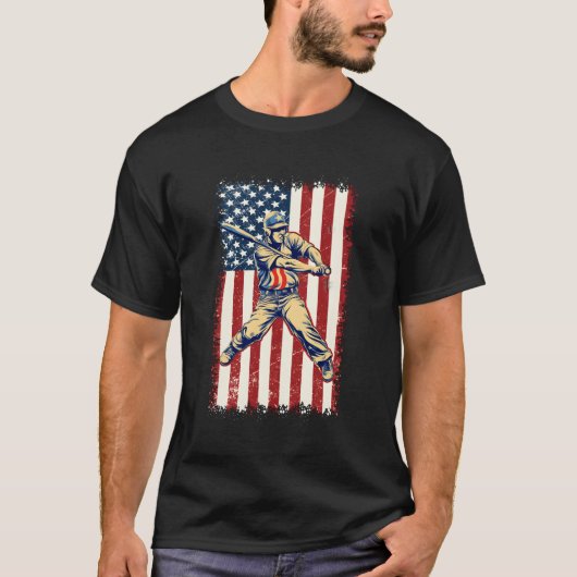 Baseball Bat Ball 4th van juli Amerikaanse vlag Ba T-shirt (Voorkant)